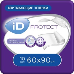 Пелёнки одноразовые впитывающие iD Protect, размер 60x90, 10 шт.