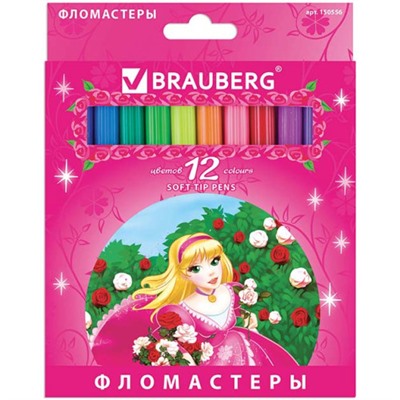 Фломастеры Brauberg (Брауберг) Rose Angel, вентилируемый колпачок, картонная упаковка, 12 цветов