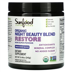 Sunfood, Organic Night Beauty, восстанавливающая смесь с ягодами и манго, 240 г (8,46 унции)