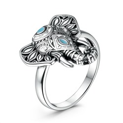 Кольцо из чернёного серебра с эмалью - Слон
