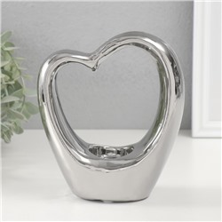Подсвечник керамика на 1 свечу "Сердце" d=4 см серебро 14,5х6х17 см