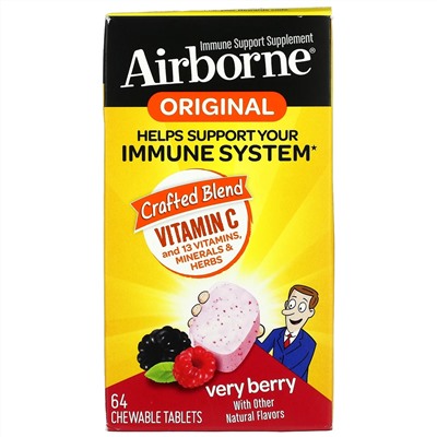 AirBorne, оригинальная добавка для укрепления иммунитета со вкусом ягод, 64 жевательные таблетки