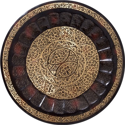 Тарелка настенная, 70,5 см, листочки, черно-золотая с красным (латунь) арт.70-0345а