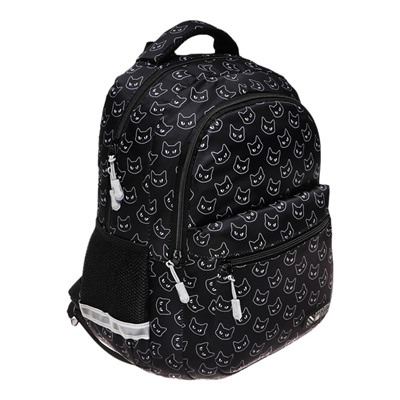 Рюкзак школьный, с эргономичной спинкой, 39х27х16, Seventeen, универсальный, чёрный