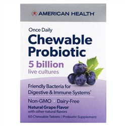 American Health, Один раз в день жевательный пробиотик, из натурального винограда, 5 млрд КОЕ, 60 жевательных таблеток