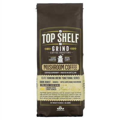 Top Shelf Grind, Кофе с грибами, темная обжарка, молотый кофе, 284 г (10 унций)