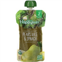 Happy Family Organics, Органическое детское питание, этап 2, Clearly Crafted, груши, капуста и шпинат, для детей от 6 месяцев, 113 г (4 унции)
