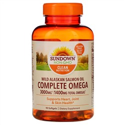 Sundown Naturals, Complete Omega, жир дикого аляскинского лосося, 1400 мг, 90 мягких таблеток