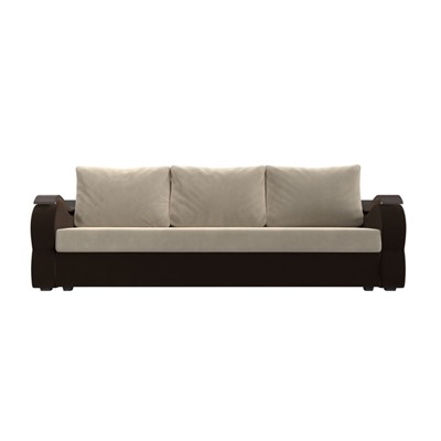 Прямой диван «Меркурий лайт», механизм еврокнижка, микровельвет, цвет бежевый / коричневый