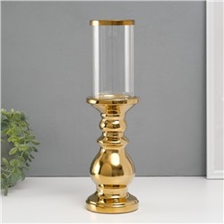 Подсвечник керамика, стекло на 1 свечу "Алберо" d=7,5 см золото 9,5х9,5х35 см