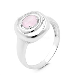 Кольцо из серебра с пл.розовым кварцем родированное