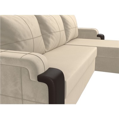 Угловой диван «Николь лайт», правый, еврокнижка, микровельвет/экокожа, бежевый/коричневый