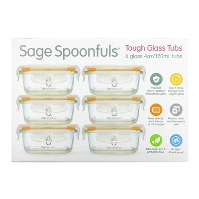 Sage Spoonfuls, Tough Glass Tub, 6 упаковок по 120 мл (4 унции)