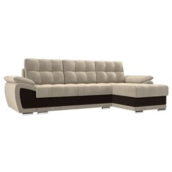 Угловой диван «Нэстор», правый угол, еврокнижка, микровельвет, цвет бежевый / коричневый