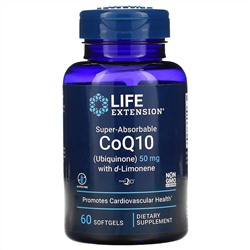 Life Extension, Супер-усваиваемый коэнзим Q10 с d-лимоненом, 50 мг, 60 мягких таблеток