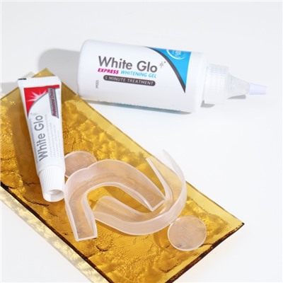 Система экспресс-отбеливания White Glo: гель, 100 мл + зубная паста, 24 г + накладки для зубов, 2 шт.