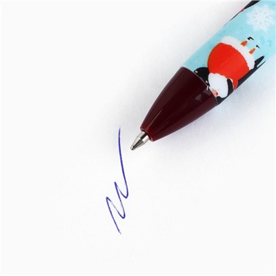Новый год. Ручка шариковая синяя паста, автоматическая матовая «Кот Мороз», 0.7 мм
