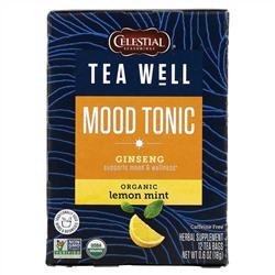 Celestial Seasonings, Mood Tonic, женьшень, органическая лимонная мята, без кофеина, 12 чайных пакетиков, 18 г (0,6 унции)