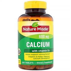 Nature Made, Кальций с витамином D3, 600 мг, 220 таблеток