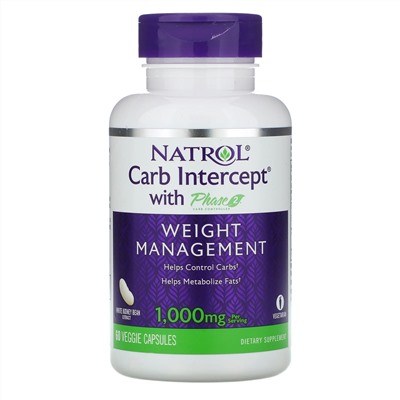 Natrol, Carb Intercept с Phase 2 Carb Controller, 500 мг, 60 растительных капсул