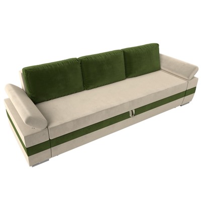 Прямой диван «Канкун», механизм дельфин, микровельвет, цвет бежевый / зелёный