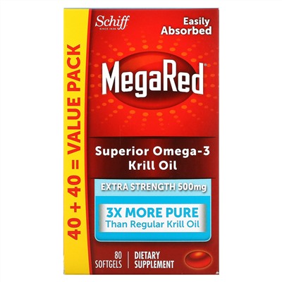 Schiff, MegaRed, превосходное масло криля с омега-3, 500 мг, 80 мягких таблеток