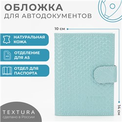 Обложка для автодокументов и паспорта на кнопке TEXTURA, цвет голубой