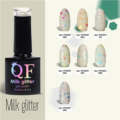 Гель лак для ногтей, «MILK GLITTER», 3-х фазный, 8мл, LED/UV, цвет прозрачный (06)