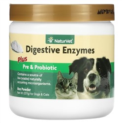 NaturVet, Пищеварительные ферменты в порошке с пребиотиками и пробиотиками, для собак и кошек, 227 г (8 унций)