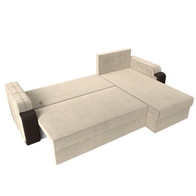 Угловой диван «Николь лайт», правый, еврокнижка, микровельвет/экокожа, бежевый/коричневый