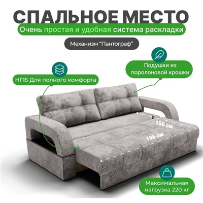 Прямой диван «Рич 1», механизм пантограф, независимый пружинный блок, цвет симпл 8