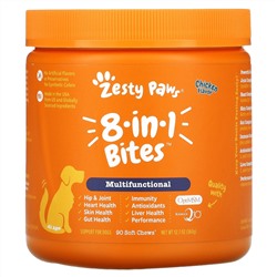 Zesty Paws, Multivitamin Bites, мультивитаминная добавка для собак 5 в 1, для повышения тонуса, для любого возраста, со вкусом курицы, 90 мягких жевательных таблеток, 360 г (12,7 унции)