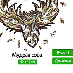 Деревянный, фигурный пазл EWA Мудрая Сова