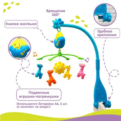 Мобиль музыкальный на кроватку «Жирафики», работает от батареек