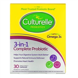 Culturelle, Пробиотики, полный пробиотик 3 в 1 с омега-3, 30 капсул для приема один раз в день