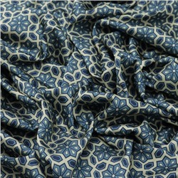 Ткань плательная сатин набивной, ширина 150 см, цвет сине-бежевый