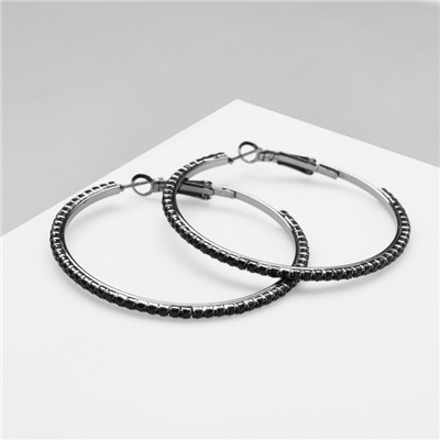 Серьги-кольца «Классика» новая d= 5 см, цвет чёрный в серебре