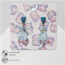 Серьги пластик «Мишки» с сердечками, цвет голубой в серебре