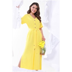 Платье-рубашка желтое с поясом