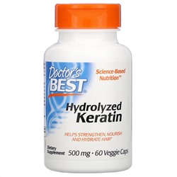Doctor's Best, гидролизованный кератин, 500 мг, 60 растительных капсул