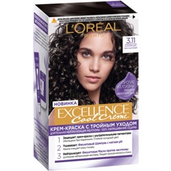 Крем-краска для волос L'Oreal Excellence Cool Creme, тон 3.11 ультрапепельный тёмно-каштановый