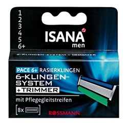 ISANA men Pace 6+ Rasierklingen Лезвия для бритвы Скорость 6+ 6-лопастной триммер 8 шт.