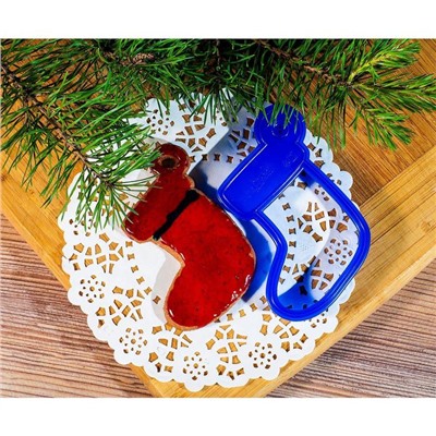 Форма для печенья «Рождественский носок», вырубка, штамп, 9×8 см, цвет синий