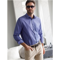 Рубашка мужская с контрастными внутренними элементами из фактурного хлопка с ПЭ т.синий