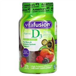 VitaFusion, Витамин D3, натуральный персик и ягоды, 25 мкг (1000 МЕ), 75 жевательных таблеток