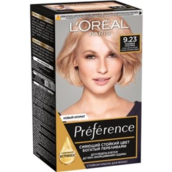 Краска для волос L'Oreal Preference Recital «Розовая платина», тон 9.23, очень светло-русый розово-перламутровый