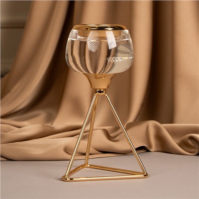Подсвечник металл, стекло на 1 свечу «Изысканность» цвет золото 9.5 х 9.5 х 17 см