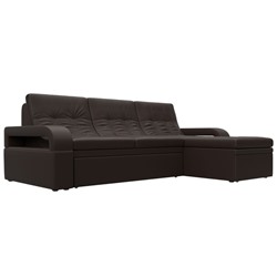 Угловой диван «Лига 035», правый угол, механизм дельфин, ППУ, экокожа, цвет коричневый