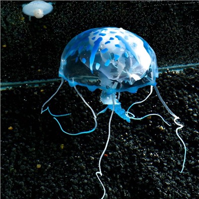 Декор для аквариума "Медуза" силиконовая, с неоновым эффектом, 10 х 10 х 20,5 см, синяя