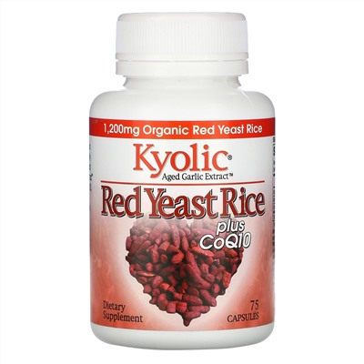 Kyolic, Aged Garlic Extract, красный ферментированный рис и CoQ10, 75 капсул